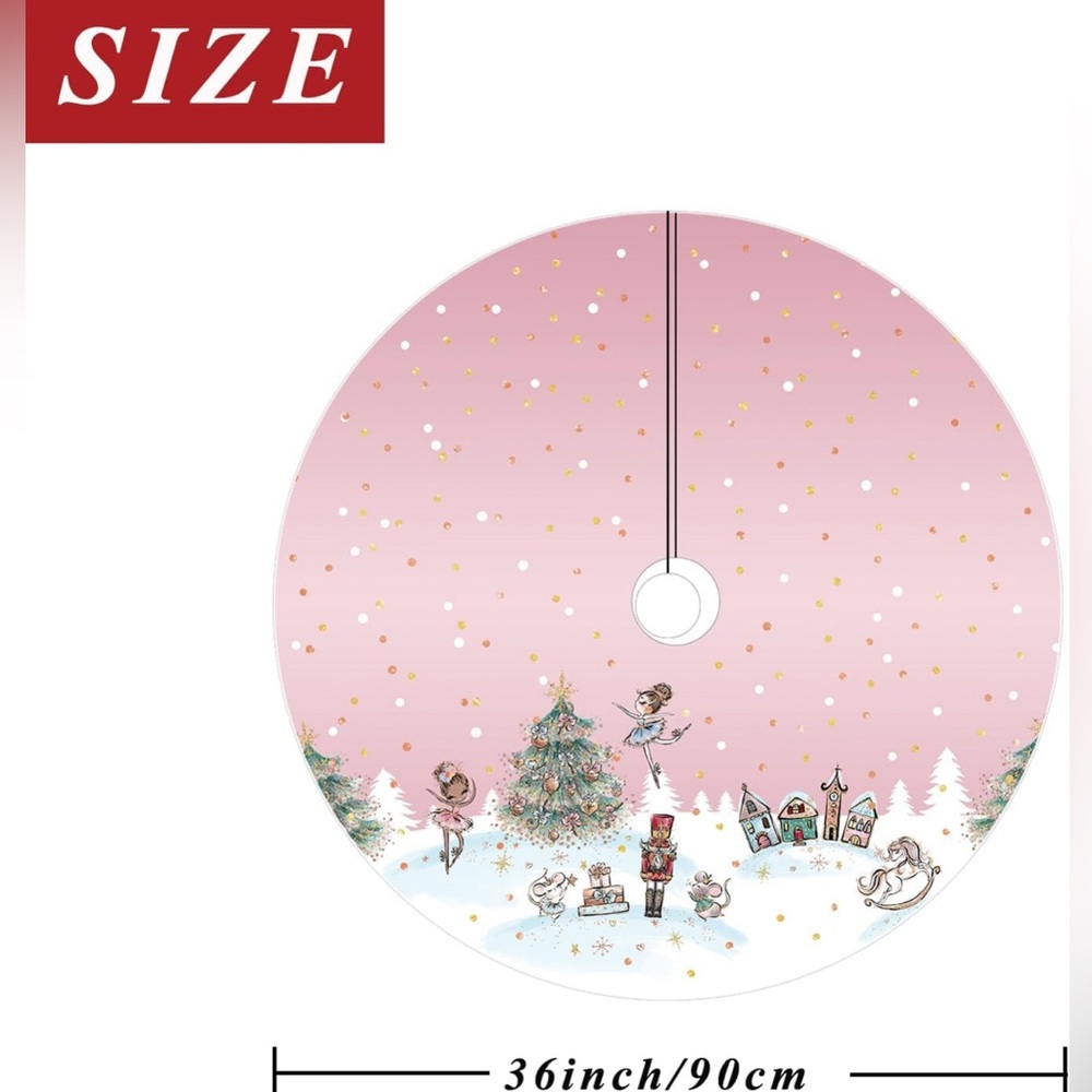 Christmas Tree Skirt Pink Dancer and Nutcracker Theme 36”